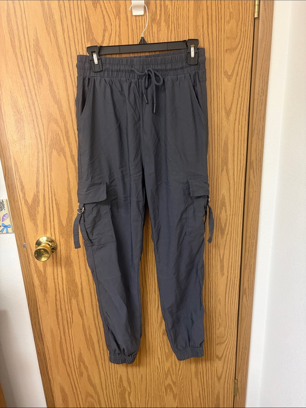Women’s Dark Gray Cargo Jogger Pants with Drawstring Waist